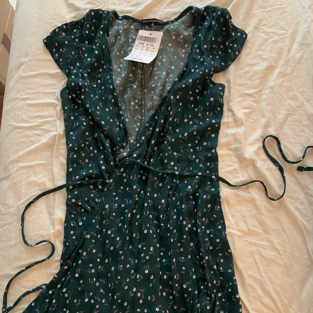 Brandy Melville Green Floral Robbie Dress